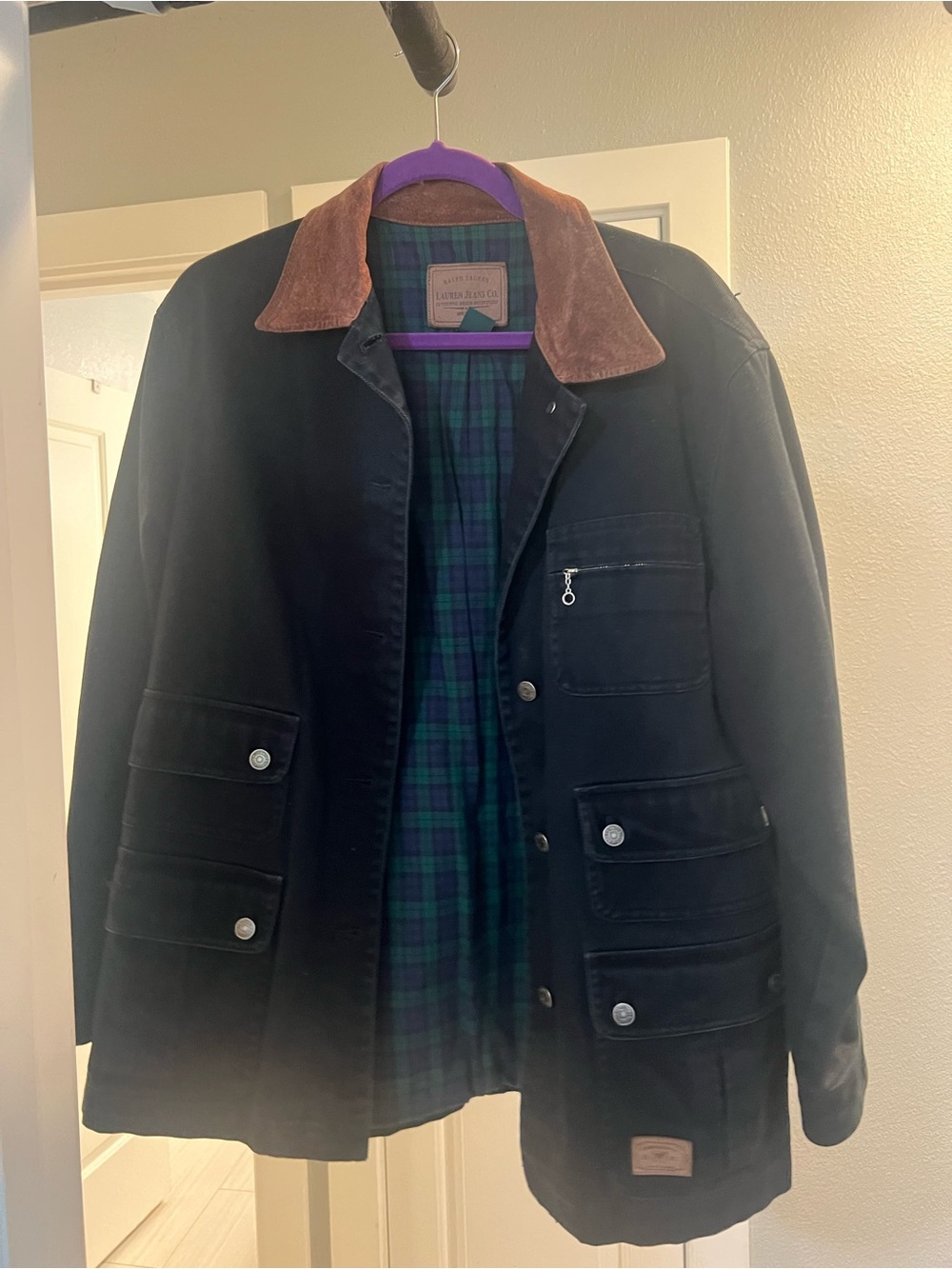 Ralph Lauren Black Field Jacket with Brown Corduroy Collar